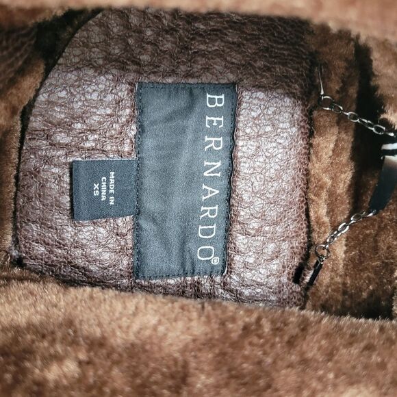 NEW BERNARDO SHEARLING FAUX LEATHER SOFT BROWN AVIATOR COAT JACKET XS SMALL NWT - Picture 9 of 16